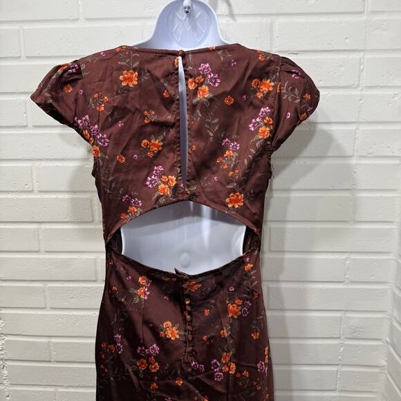 Free People Butterfly Babe Cap Sleeve Midi Dress Satin Sml Fairy Cottage Regency - Picture 6 of 15